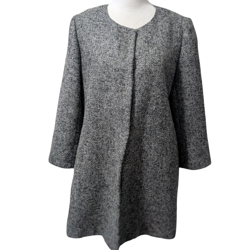 Chelsea28 Gray Collarless Swing Coat Size Medium